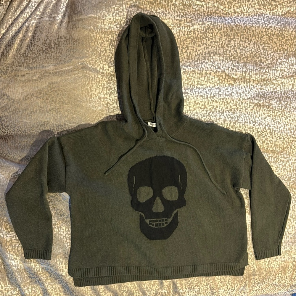 Crop hoodie skull sweater olive green